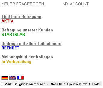 Screenshot: Account-Verwaltung der kostenlosen online Umfragen